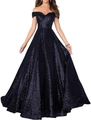 Robe de soirée élégante à paillettes bleu marine à épaules dénudées avec silhouette ligne A - US size 2 / Bottoms / Bleu marine