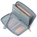 Blue litchi grain PU leather long wallet with RFID protection and multi-color card slots - Sky Blue
