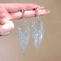 Silver fringe tassel earrings with white zircons for elegant evening party wear - Silver Luxury Multi-Row Zirconia Tassel (233)