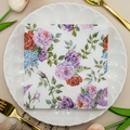 Floral print napkins featuring pink and purple roses on an elegant table setting - Pink Red Rose & Blue Flower (1036)