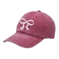Berretto da baseball rosa vintage lavato con ricamo a fiocco bianco e cinturino regolabile - M (56-58cm) / Borgogna