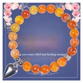 Close-up of 8mm green agate beads with heart pendant on an English message card - Orange Yellow (Style 2)