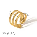 Adjustable multilayer gold-plated hollow geometric ring with textured and polished finish - Four-layer Interlaced V-shaped Texture Style / Gold