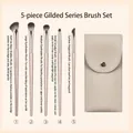 5-teiliges Make-up-Pinsel-Set in Champagnergold mit beigem Etui und Farbverlaufsborsten - 5-teiliges Vergoldetes Set + Tasche