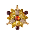 Fashionable gold alloy acrylic brooch pins with amber and brown crystals for women - XD825020-2 Amber Snowflake