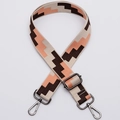 Adjustable wide shoulder strap with orange and beige geometric woven pattern and metal hooks - No. 323 / Gunmetal