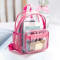 Pink transparent PVC backpack with large capacity and adjustable straps for school - Rose Red