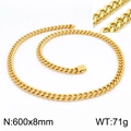 Chaîne cubaine en acier inoxydable doré 8mm avec fermoir boîte, longueur 60cm - Collier Doré 600x8mm