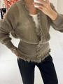 Gilet en maille mohair marron avec bords à volants et col en V dans un style décontracté - S / Gris