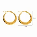 Orecchini a cerchio medi 29mm in acciaio inossidabile oro 18K martellato con texture unica - E0094 Stile Cerchio Martellato