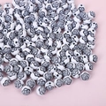 White acrylic round beads with black rose pattern for DIY children jewelry making - 8mm White Round Rose Beads Black (100pcs)