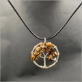 Macro detail of Tree of Life pendant featuring intricate silver wire wrap and Tiger Eye stones - Tiger's Eye