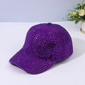 Macro shot of sparkling purple rhinestones on a baseball cap with fine craftsmanship - Adjustable / Purple