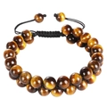 Double-layer 8mm natural tiger eye stone braided bracelet with adjustable black cord - Tiger Eye