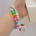 Cordón de teléfono de cuentas acrílicas con dijes de corazón y kiwi en la muñeca - ZSZC16-Estilo Corazón Cruz Colorido