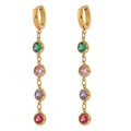 Elegant gold drop earrings with multi-color cubic zirconia crystals in a vertical hang - Multicolor Zircon Gold Hoop Earrings