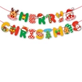 Cartoon Merry Christmas paper banner with reindeer and santa claus hanging ornaments - HY-Banner-01-Colorful Letters