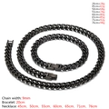 Conjunto de collar y pulsera de cadena cubana negra pulida de 9mm en varios tamaños - Pulsera de 9mm de Ancho x 20cm de Largo / Negro