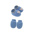 Blue knitted baby shoes and anti-scratch mittens set with cute rabbit pattern decoration - Denim Blue Bear - Mittens & Booties Set