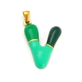 18k gold plated stainless steel V-letter pendant with green enamel for DIY jewelry - Sp640g-v (single Pendant)
