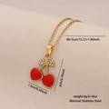 Collana in acciaio inossidabile dorato con ciondolo a ciliegia e foglie di cristallo - 7# Ciliegia
