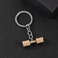 Golden dumbbell keychain accessory with silver metal chain for fitness enthusiasts - Gold Dumbbell Keychain (D1330-2)
