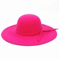 Elegant magenta wide brim wool fedora hat for women with stylish matching bow decoration - One Size(58cm) / Rose Red