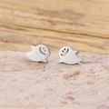 Minimalist silver stainless steel ghost earrings for women and Halloween jewelry gifts - Silver