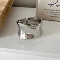 Irregular wide open cuff bracelet in polished silver finish with minimalist design - Curved Overlapping Minimalist Cuff (SL248) / Silver