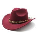 Classic burgundy wool felt western cowboy hat with ethnic beaded band on white background - M (56-58cm) / Burgundy