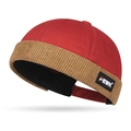 FEWK retro patchwork miki hat in red canvas and brown corduroy with brand label - Burgundy