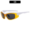 Y2K sportieve zonnebril met wit frame, oranje rand en donkergrijze lenzen type C5 - Geel Frame Wit Pootje / Donkergrijze Lens