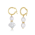 Asymmetric S925 silver earrings with natural freshwater pearls and golden hoops - 9-10mm Plum Pearl (4.5g)