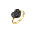 Adjustable gold open ring featuring a heart-shaped design with black micro-pave cubic zirconia - Adjustable Open / Gold Black Claw Black