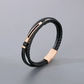 Bracciale multistrato uomo in pelle nera intrecciata con chiusura magnetica oro rosa - Oro Rosa (KB180742-JR)