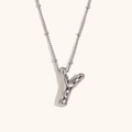 Polished silver balloon initial Y pendant necklace in minimalist stainless steel - Steel-Y