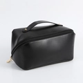Neceser grande de cuero PU negro con cremallera dorada y asa superior resistente - Negro Elegante