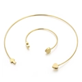Golden titanium steel jewelry set with heart and cross pendants on necklace and bracelet - Gold Color KS59353-Z