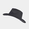 Classic black wool fedora panama hat with indented crown and tonal stitching detail - M / Dark Gray