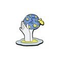 Artistic enamel shark dream hand pin featuring blue starry sphere and liquid drip base - Hand Holding Starry Sky (CC757)