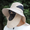 Outdoor sun hat with face cover and neck flap in beige for comprehensive UV protection - Half Brim / Khaki