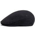 Vintage black cotton flat cap newsboy hat for men and women with side eyelets - Adjustable / Dark Gray