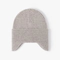 Winter light grey wool knit trapper hat with ear flaps in ribbed texture design - One Size / Khaki