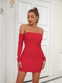 Sexy rode mini-jurk met blote schouders, korsetlijfje en lange mouwen - XS / Rood