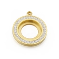 Macro view of a gold circular locket pendant featuring sparkling cubic zirconia borders - Gold Color Single Ring Round Style (KLJ4073-Z)