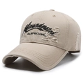 Gorra de béisbol caqui vintage con bordado MSPEC 1993 y detalles de roturas decorativas - Ajustable / Beige Oscuro