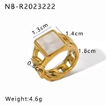 Close-up of 18K gold plated Cuban link ring with a square white mother of pearl inlay - US 7 / Cuban Chain Square Style (NB-R2023222)