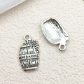 DIY antique silver wine barrel pendant with engraved detail for jewelry making - Wine Barrel / 11x19mm