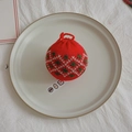 Red knitted Christmas tree ornament with green and white patterns in a ceramic dish - 7cm Knitted Ball 04 (1 Pc)