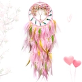 Pink Tree of Life dream catcher with colorful crystal stones and soft feathers - Heart Crystal Stone